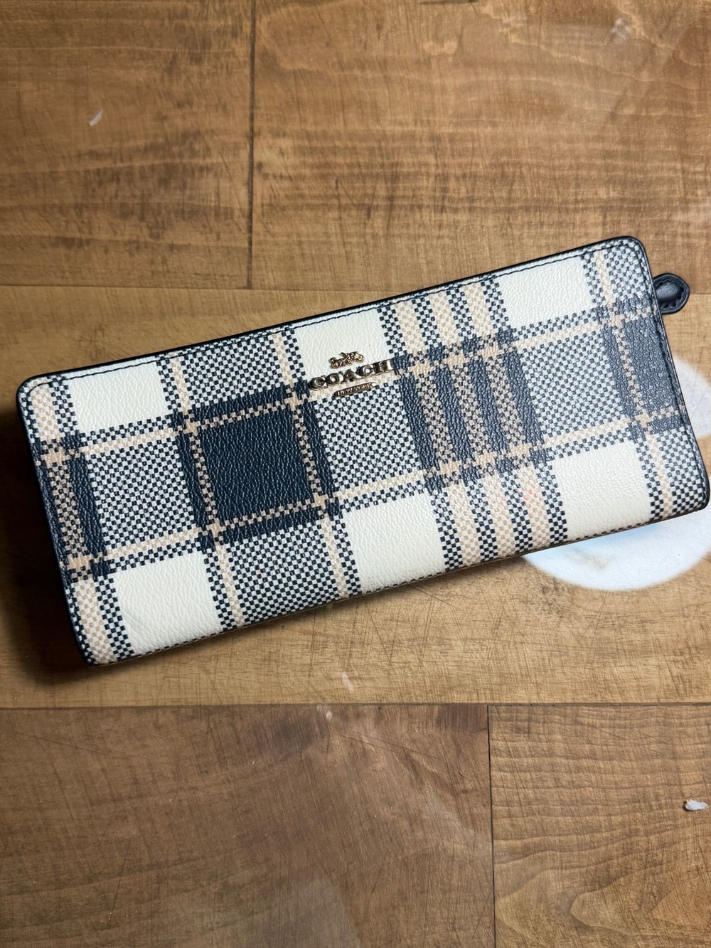Coach Plaid Zip Around Wallet in Cream and Navy